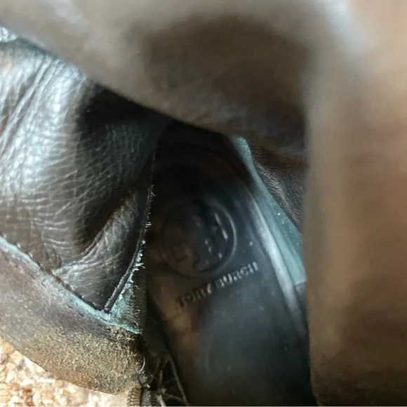 Tory Burch Riding Boots Wool Leather Black Navy Womens Size 6 - Picture 7 of 8